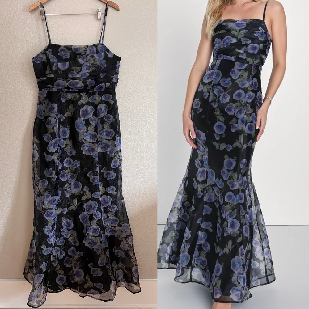 COPY - Black Floral Organza Pleated Mermaid Maxi Dress XL